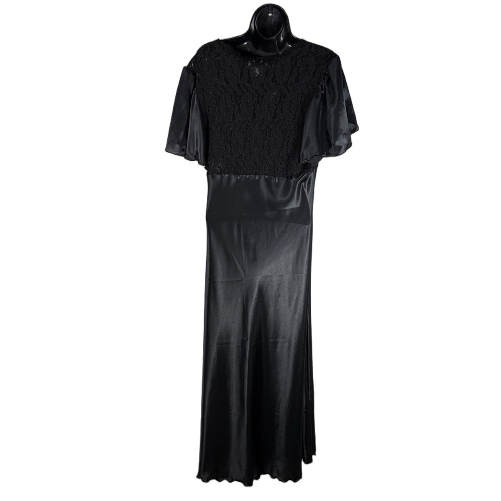 Vintage Unmentionables Black Satin Nightgown Lace Bodice Maxi Sleep Dress - Picture 5 of 8
